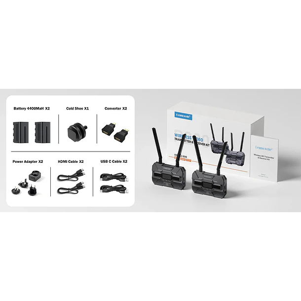Lemorele R200  Kit Transmisor Video Inalámbrico Receptor y Baterías 12