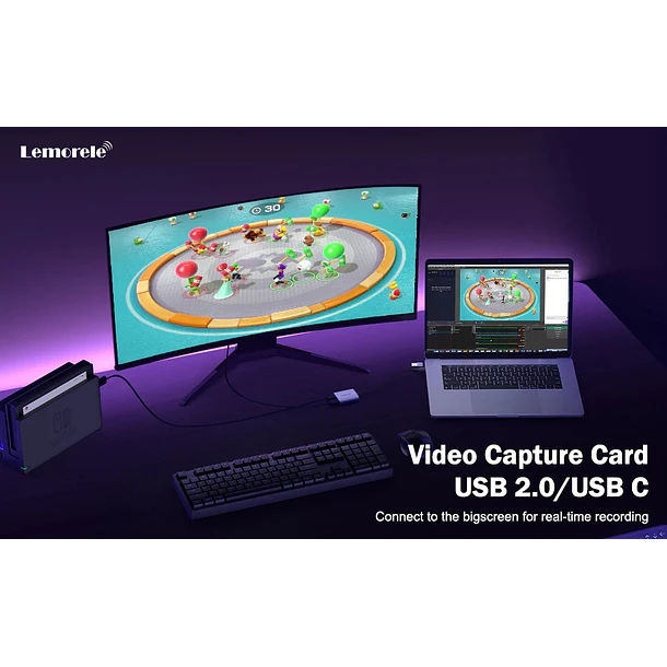 Lemorele AC07 Capturadora de Video 1080P USB y USB-C 2