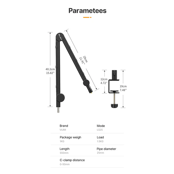 Vijim LS25 Brazo Multifuncional Para Cámaras o Accesorios 21