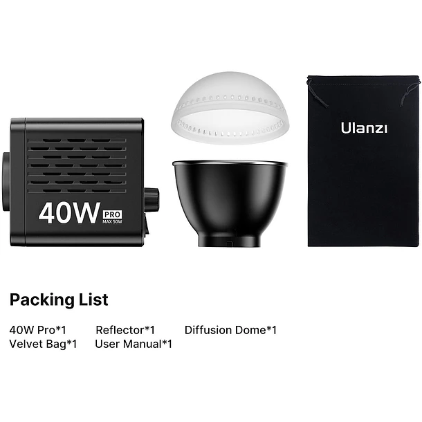 Ulanzi 40W PRO L023 Led Ultra Compacto y Potente Con Reflector,  Difusor y Fuente de Poder L075 3