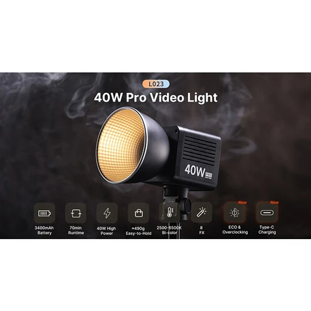 Ulanzi 40W PRO L023 Led Ultra Compacto y Potente Con Reflector,  Difusor y Fuente de Poder L075 20
