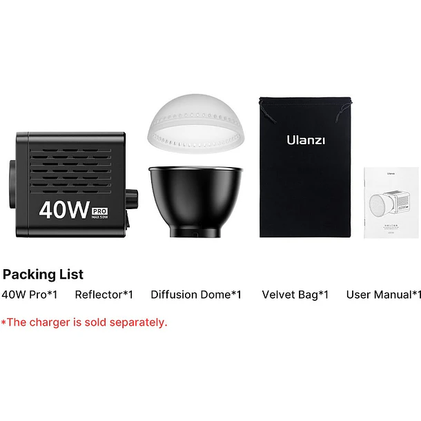 Ulanzi 40W PRO L023 Led Ultra Compacto y Potente Con Reflector,  Difusor y Fuente de Poder L075 26