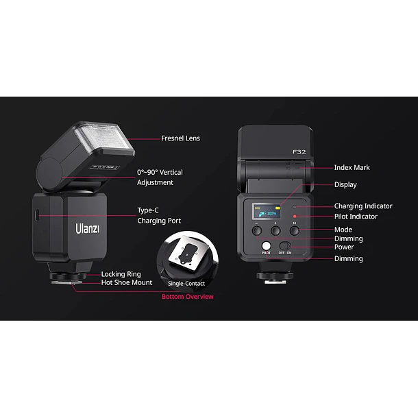 Ulanzi Flash F32 Con Contacto Central Con Batería Recargable L060GBB1 15