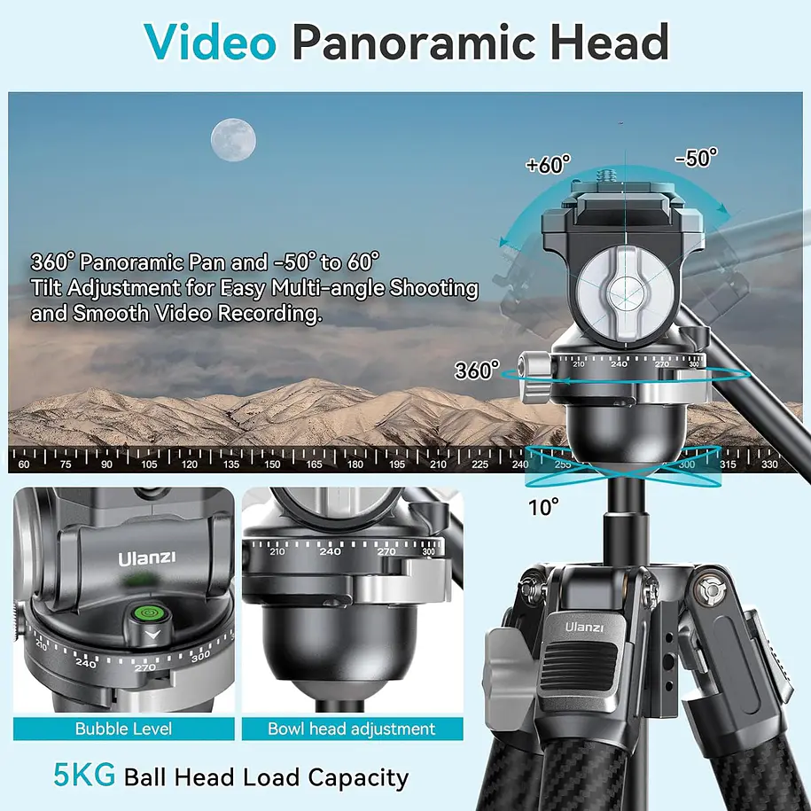 Ulanzi TT09 Videogo Trípode Fibra de Carbono Para Video Con Montura Arca-Swiss 2