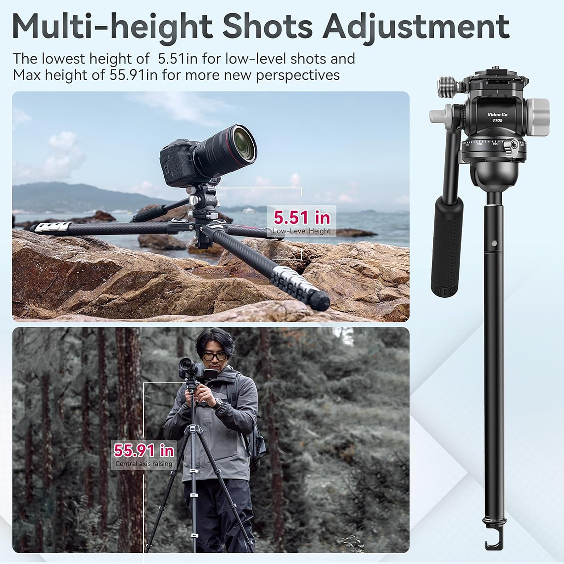 Ulanzi TT09 Videogo Trípode Fibra de Carbono Para Video Con Montura Arca-Swiss 10