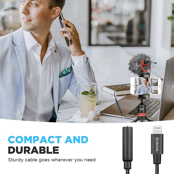 Boya BY-K8 Mini Cable Adaptador 3.5mm TRS Hembra a Lightning Macho 4