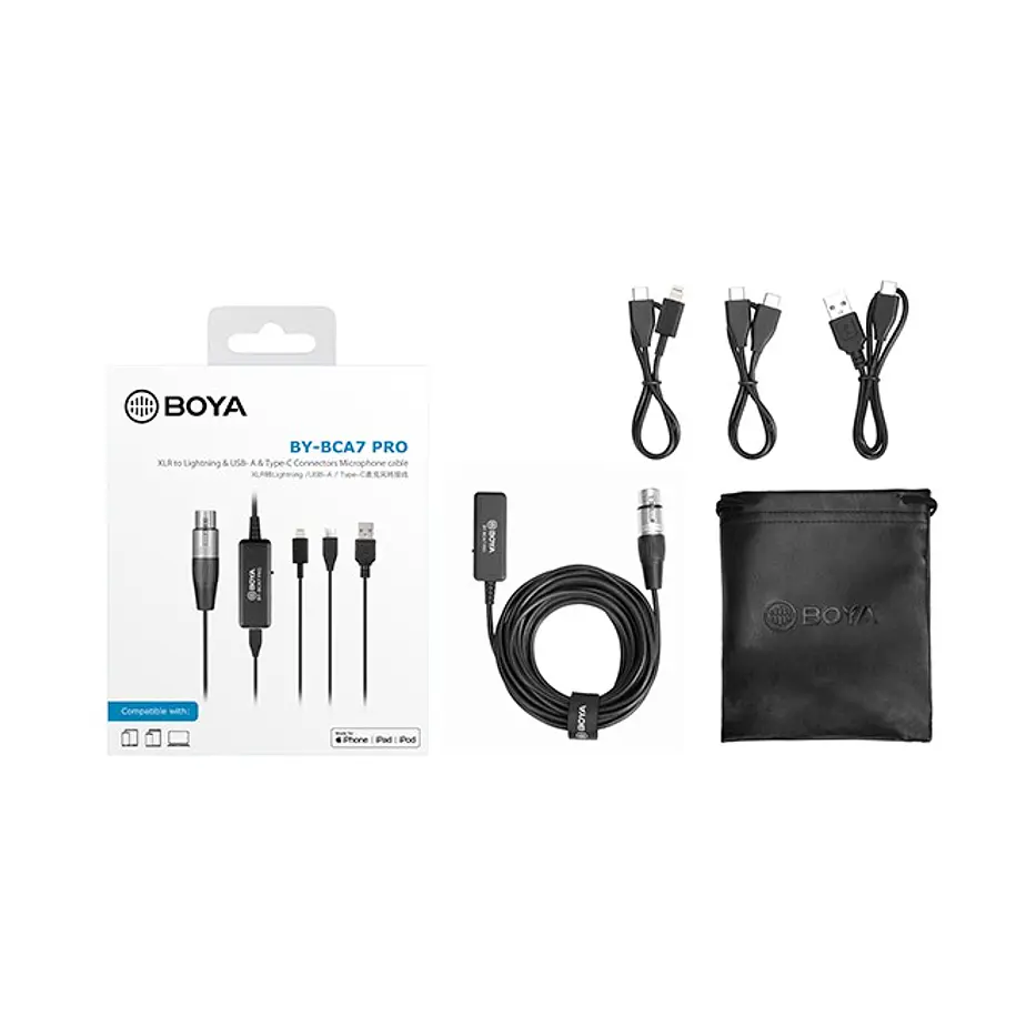 Boya BY-BCA7 PRO Cable Con Preamplificador XLR a Usb / Usb C / Lightning 6