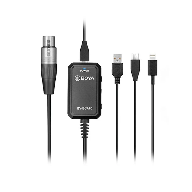Boya BY-BCA70 Adaptador de Audio con Phantom Power XLR a Lightning, Usb y Usb-c de 6 Metros 1