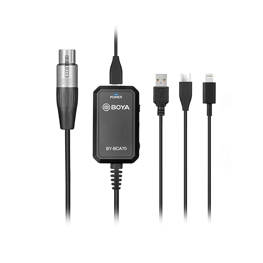 Boya BY-BCA70 Adaptador de Audio con Phantom Power XLR a Lightning, Usb y Usb-c de 6 Metros 1
