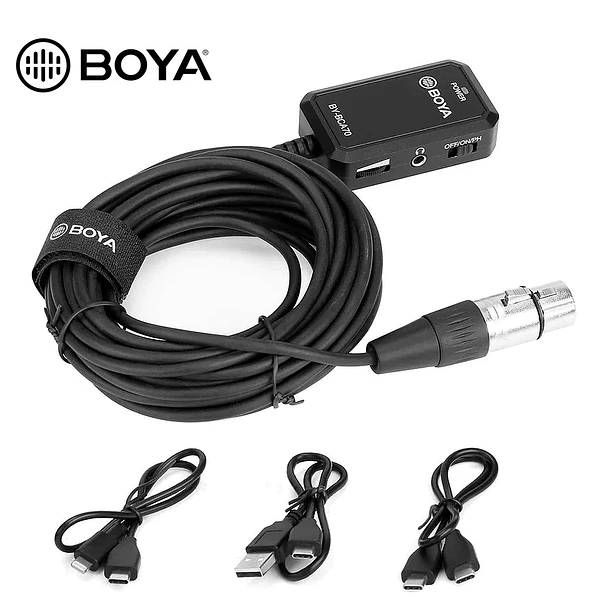 Boya BY-BCA70 Adaptador de Audio con Phantom Power XLR a Lightning, Usb y Usb-c de 6 Metros 4