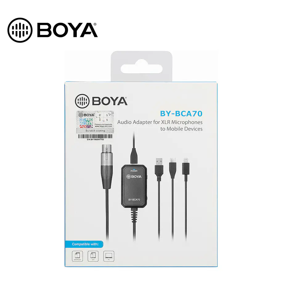 Boya BY-BCA70 Adaptador de Audio con Phantom Power XLR a Lightning, Usb y Usb-c de 6 Metros 5