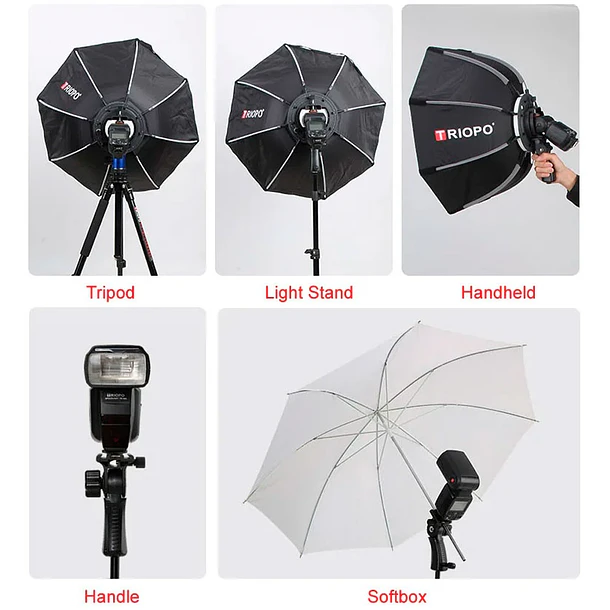 Triopo KS2-55 Softbox Octogonal Para Speedlight Con Empuñadura 55cm 5