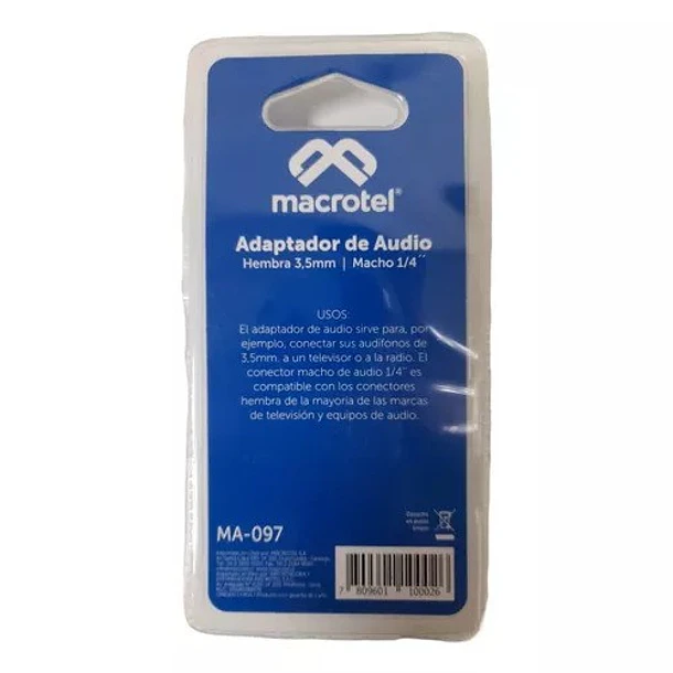 Macrotel Adaptador de Audio Hembra 3.5mm Macho 1/4 Stereo 4