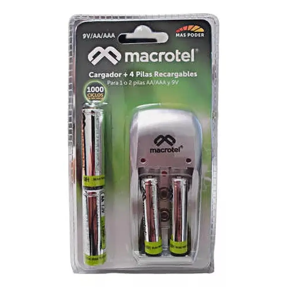 Macrotel Cargador de Pilas AA y AAA Incluye 2 Pilas AA y 2 AAA 1