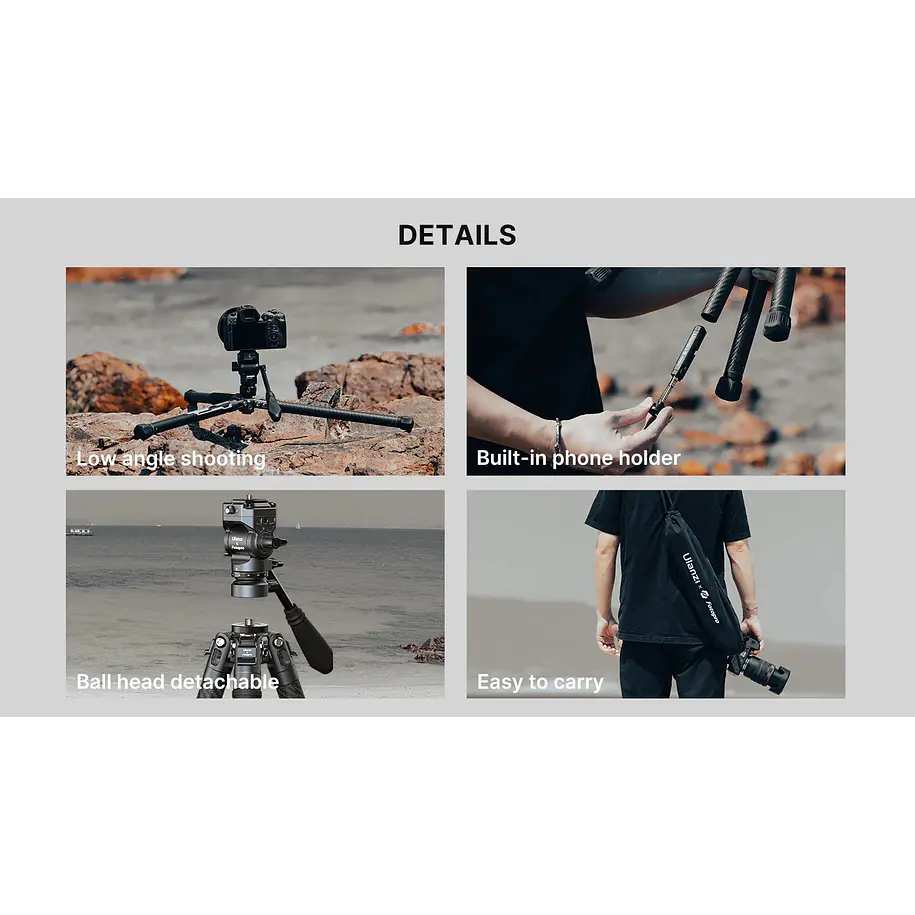 Ulanzi X-Aircross F38 Trípode Video Ideal Para Viajes UL-3318 de Fibra de Carbono 19