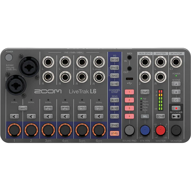 Zoom LiveTrak L-6 Mezclador Digital Portátil de 6 Canales y Grabadora Multipista  L6 4