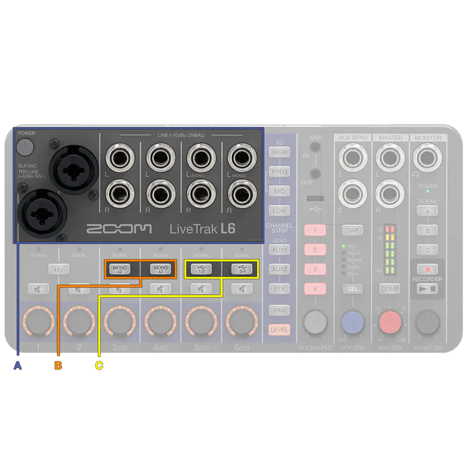 Zoom LiveTrak L-6 Mezclador Digital Portátil de 6 Canales y Grabadora Multipista  L6 18
