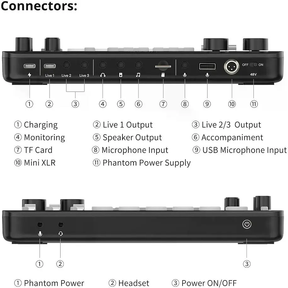 Ulanzi AX01 UCaster Live Tarjeta de Sonido Para Podcast y Streaming Con Batería Recargable 8