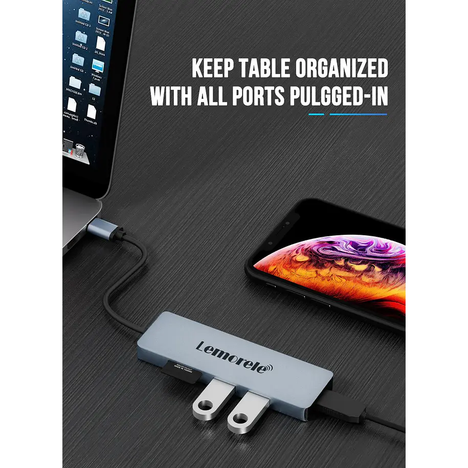 Lemorele TC18  Hub USB-C  5 en 1 Transforma tu Espacio de Trabajo 8