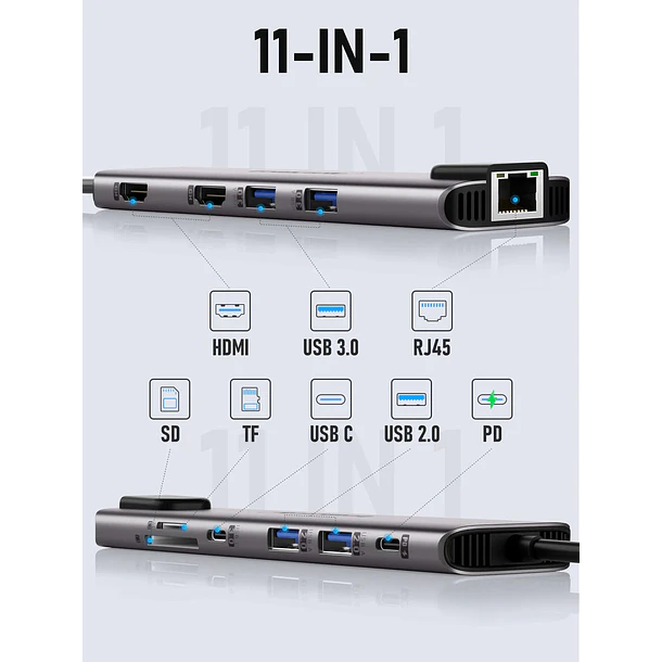 Lemorele TC65L Doble Salida HDMI y HUB USB-C  11 en 1 2