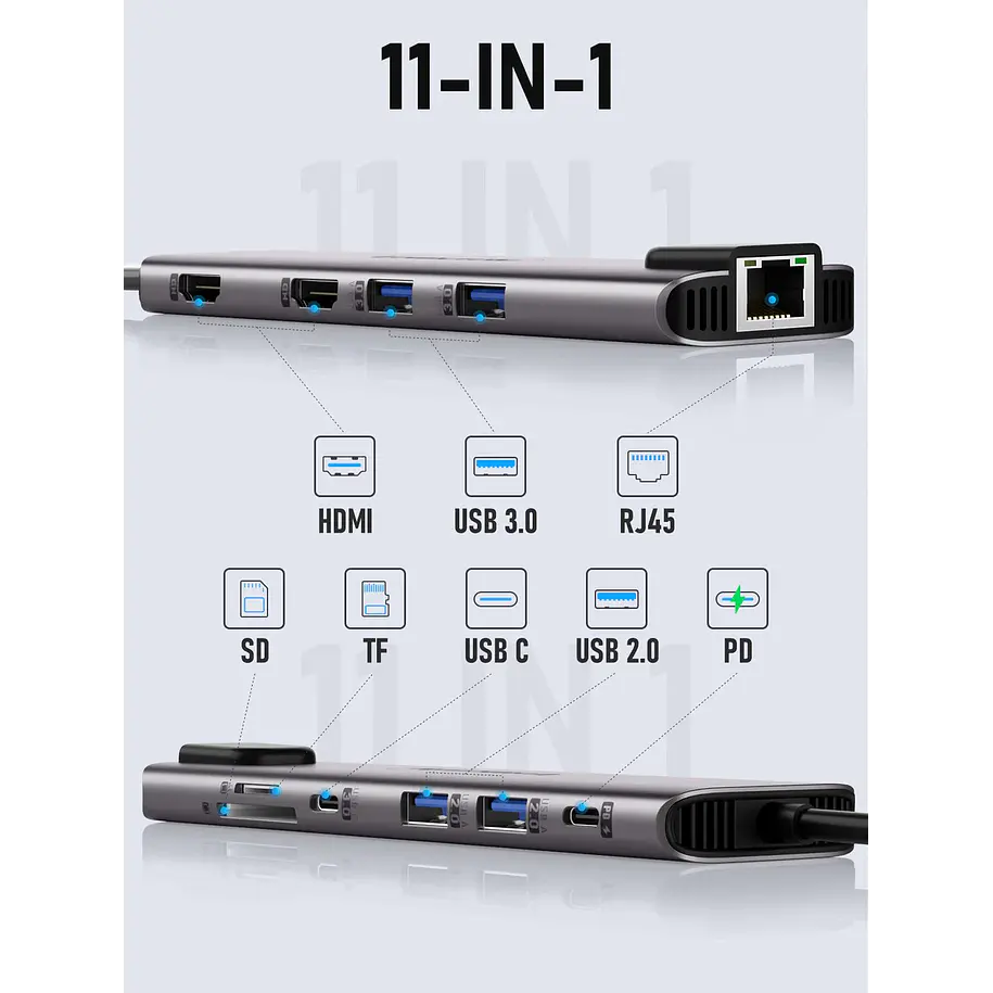 Lemorele TC65L Doble Salida HDMI y HUB USB-C  11 en 1 2