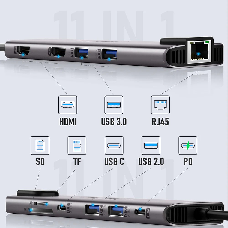 Lemorele TC65L Doble Salida HDMI y HUB USB-C  11 en 1 2