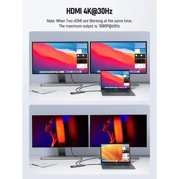 Lemorele TC65L Doble Salida HDMI y HUB USB-C  11 en 1 4