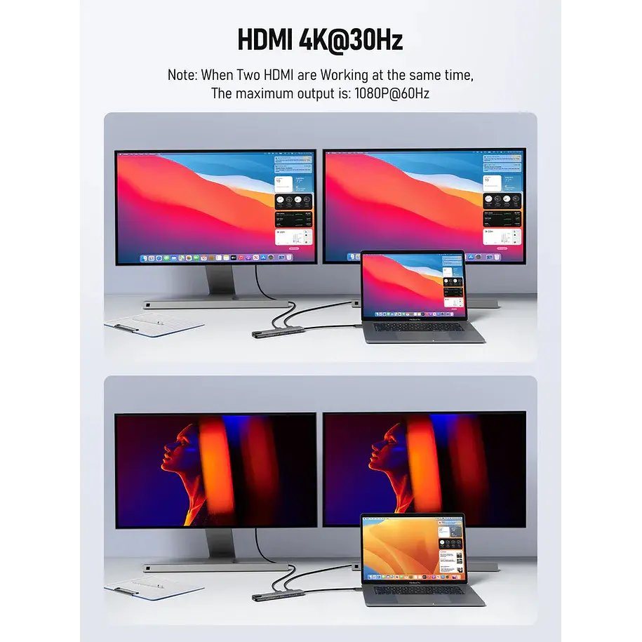 Lemorele TC65L Doble Salida HDMI y HUB USB-C  11 en 1 4