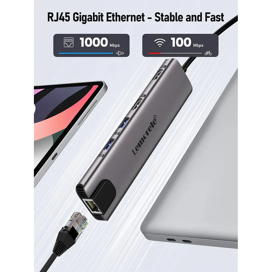 Lemorele TC65L Doble Salida HDMI y HUB USB-C  11 en 1 5