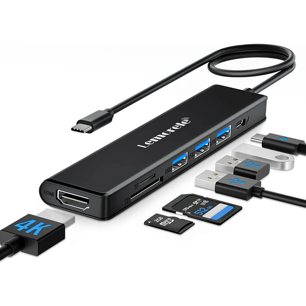 Lemorele TC70L Hub USB-C 7 en 1 con HDMI,  lector SD y Micro SD 1