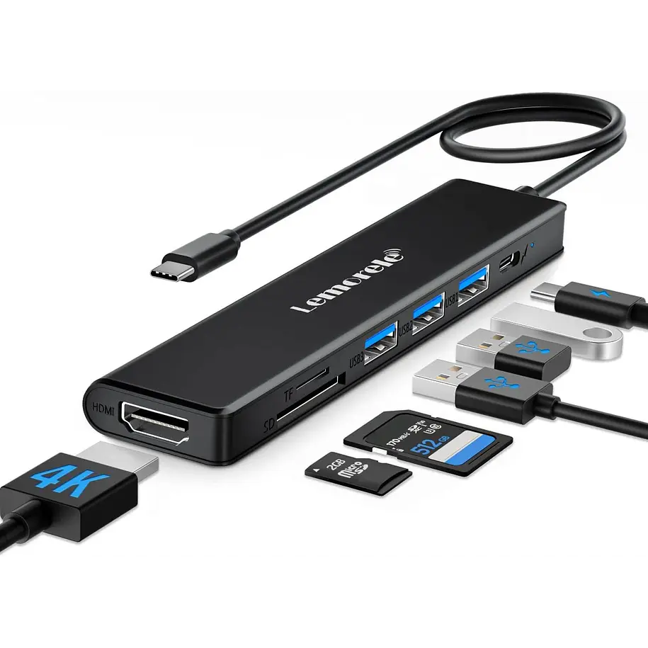 Lemorele TC70L Hub USB-C 7 en 1 con HDMI,  lector SD y Micro SD 1