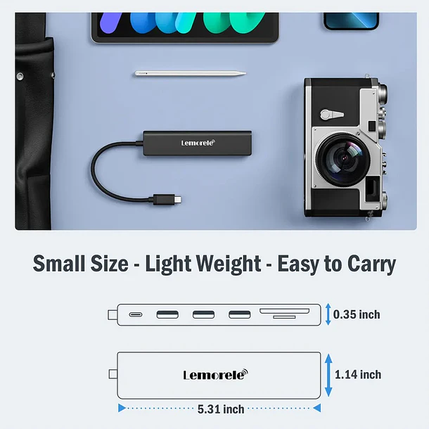 Lemorele TC70L Hub USB-C 7 en 1 con HDMI,  lector SD y Micro SD 3