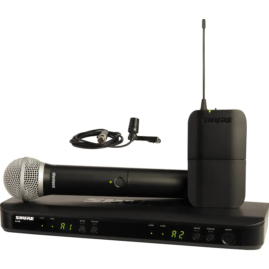 Shure Sistema Dos Canales Receptor Y Transmisor Incluido Microfono De Mano Pg58 Y Blx1/Cvl En Banda M15 1