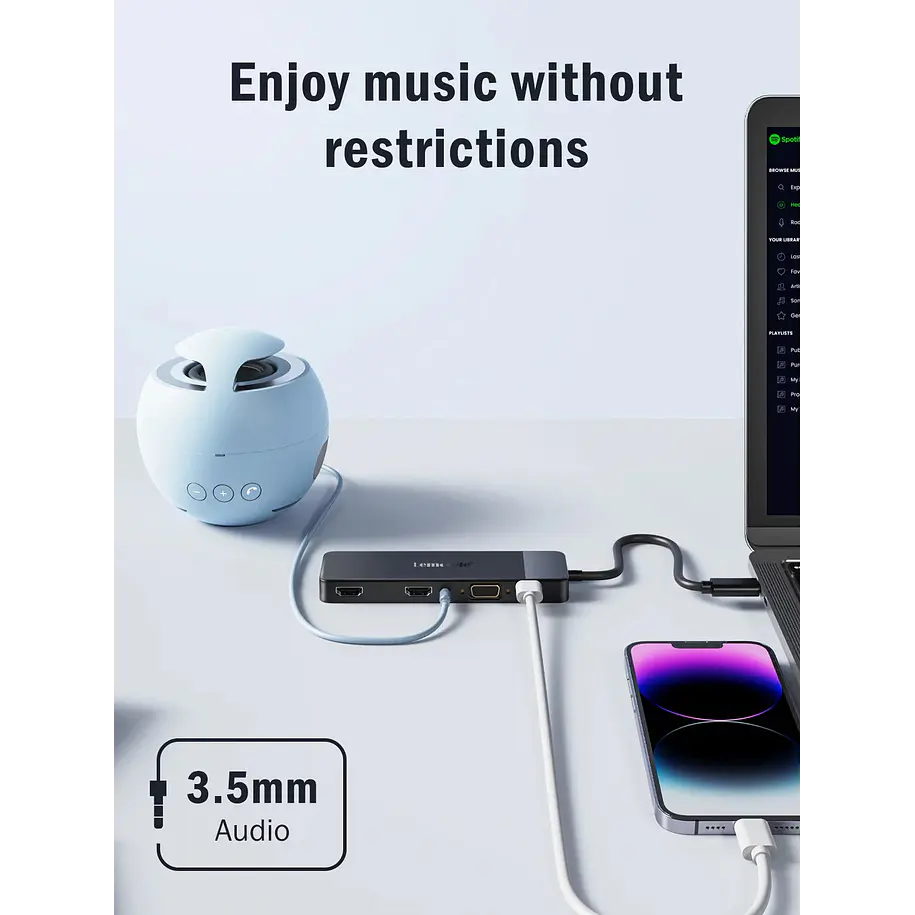 Lemorele TC94  Docking Station USB-C 10 en 1 con Triple Salida de Video y Audio 3,5 mm 3