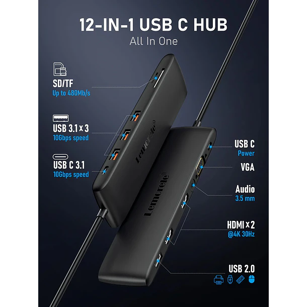 Lemorele TC97 – Estación Docking USB-C 12 en 1 5