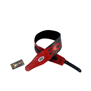Guitar Solutions Wcst-Fl Correa Guitarra Cuero Custom Deluxe 8.5 Cm Flama Guitar Solutions