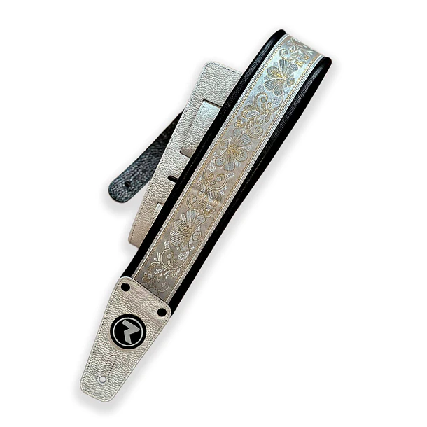 Raven Straps Raven Voodoo 3'' Correa Guitarra Silver Flower/White Raven Straps 1