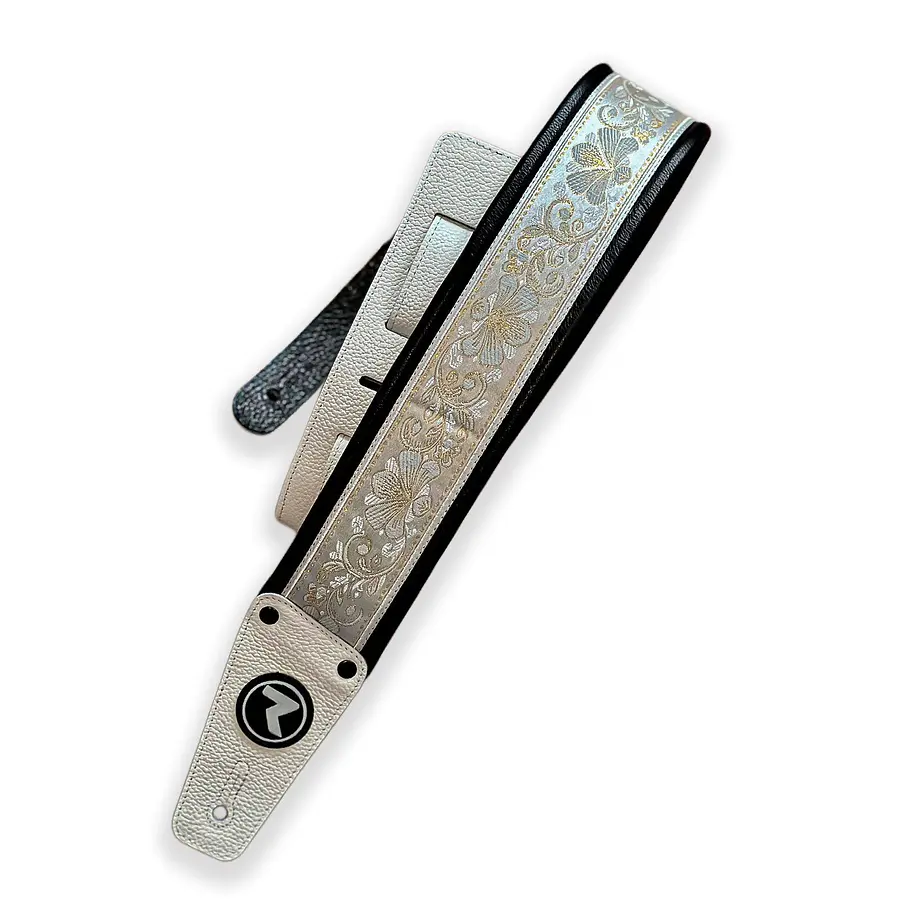 Raven Straps Raven Voodoo 3'' Correa Guitarra Silver Flower/White Raven Straps 1