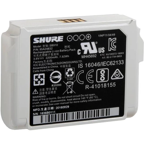 Shure Bateria De Ion Litio Recargable Para Microfono Inalambrico Adx1 1