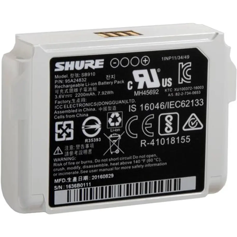 Shure Bateria De Ion Litio Recargable Para Microfono Inalambrico Adx1 1