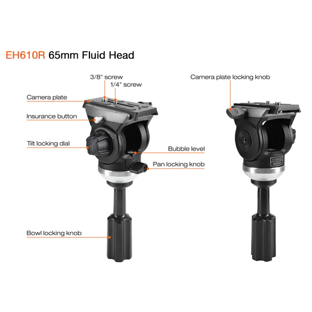 E-Image EC610R – Trípode Profesional Ultraliviano de Fibra de Carbono con Cabezal Fluido 65 mm 2