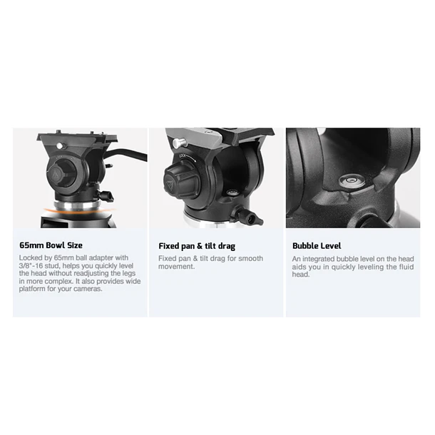 E-Image EC610R – Trípode Profesional Ultraliviano de Fibra de Carbono con Cabezal Fluido 65 mm 3