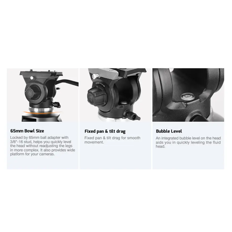 E-Image EC610R – Trípode Profesional Ultraliviano de Fibra de Carbono con Cabezal Fluido 65 mm 3