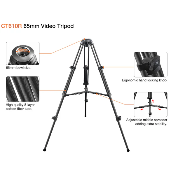 E-Image EC610R – Trípode Profesional Ultraliviano de Fibra de Carbono con Cabezal Fluido 65 mm 5