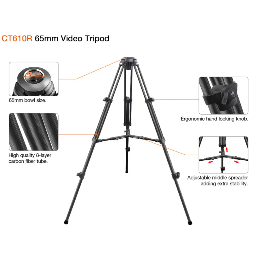 E-Image EC610R – Trípode Profesional Ultraliviano de Fibra de Carbono con Cabezal Fluido 65 mm 5