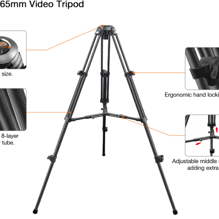 E-Image EC610R – Trípode Profesional Ultraliviano de Fibra de Carbono con Cabezal Fluido 65 mm 5