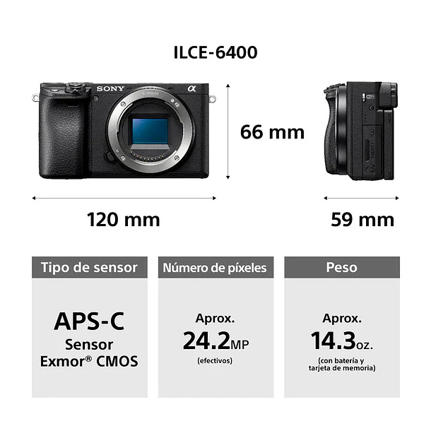 Sony Cámara Digital Mirrorless APS-C ILCE-6400K Cuerpo A6400 + Lente 16-50mm f3.5-5.6 SELP16502 3