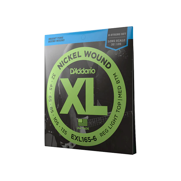 Daddario Exl165-6 Cuerdas Bajo Electrico Xl Regular Light Top/Medium Bottom 6-String 32-135 Daddario 1