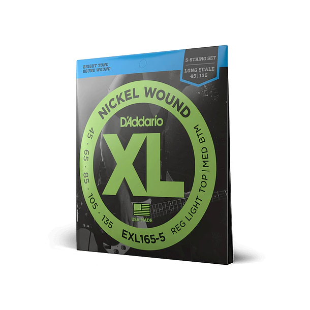 Daddario Exl165-5 Cuerdas Bajo Electrico Xl Regular Light Top/Medium Bottom 5-String 45-135 Daddario 1