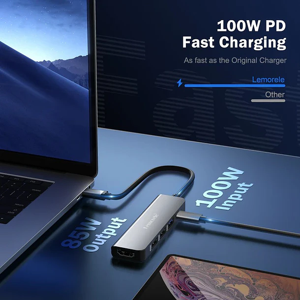 Lemorele TC101 Hub USB-C  5 en 1 con HDMI 4K y Carga Rápida Para Profesionales en Movimiento 4
